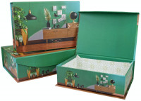Набор коробок Прямоугольник с крышкой на магните 3 шт. 30,3*21,3*9,5 см. Интерьер зеленый  SY8026-395